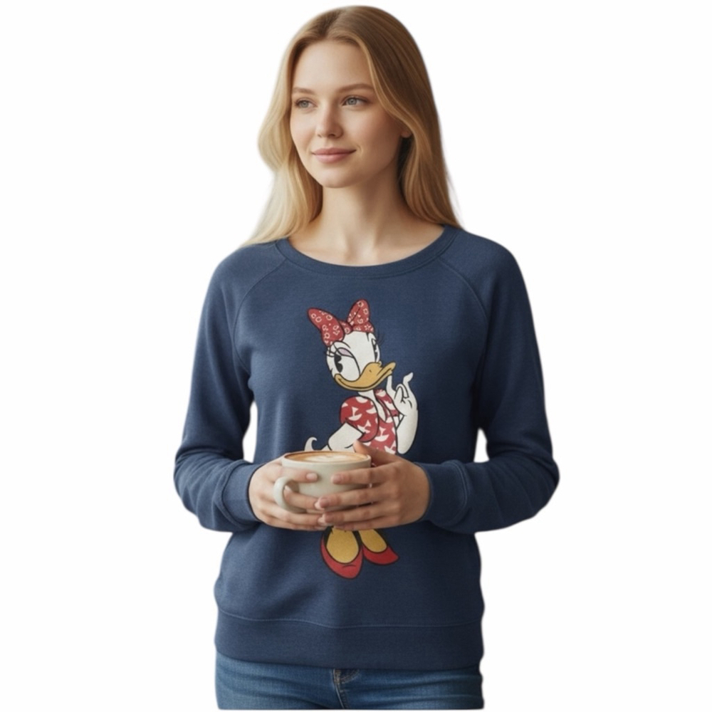 Disney Daisy Duck Graphic Print Kidcore Nostalgia Cartoon Soft Sweatshirt L Blue